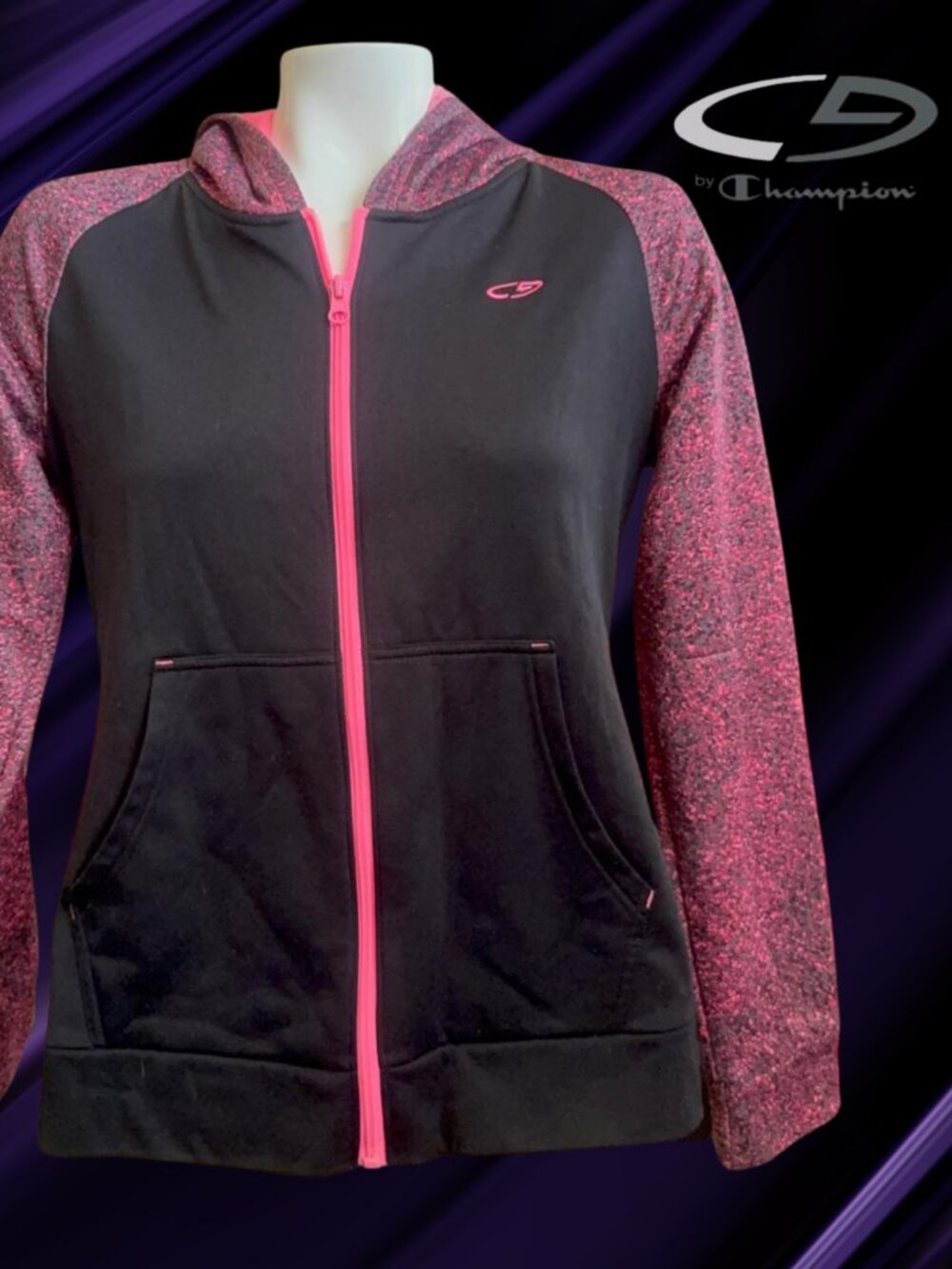 Champion C9 Full-Zip Hoodie Jacket • Black & Pink • Preloved
